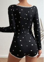 Black Heart Print Long Sleeve Split Neck Lounge Jumpsuits | thumb picture 