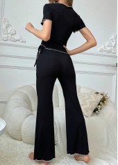 Black Short Sleeve Split Neck Lounge Top and Pants | thumb picture 