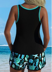 Pocket Mid Waisted Paisley Print Navy Tankini Set | thumb picture 