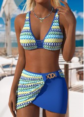 Pull On Mid Waisted Striped Blue Bikini Set | thumb picture 