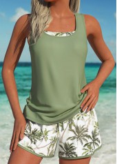 Three-piece Mid Waisted Tropical Plants Print Tankini Set | thumb picture 