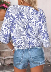 Blue Tummy Coverage Leaf Print Half Sleeve Blouse | thumb picture 