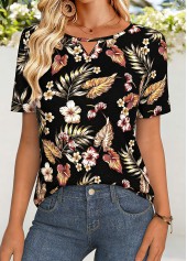 Black Tummy Coverage Floral Print Long Sleeve T Shirt | thumb picture 