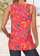 Coral Lace Up Leaf Print Sleeveless Tank Top | thumb picture 