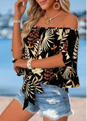 Multi Color Tie Plants Print Half Sleeve Blouse | thumb picture 