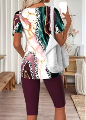 Deep Red Marble Print Short Sleeve Tank Top | thumb picture 