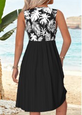 Black Leaf Print Twist Sleeveless V Neck Dress | thumb picture 