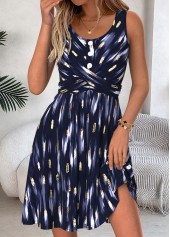 Navy Tummy Coverage Geometric Print Short Sleeveless Dress | thumb picture 