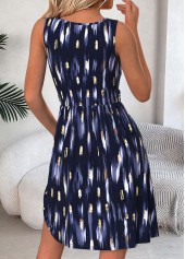 Navy Tummy Coverage Geometric Print Short Sleeveless Dress | thumb picture 