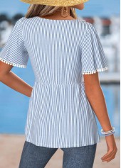 Light Blue Peplum Striped Short Sleeve T Shirt | thumb picture 