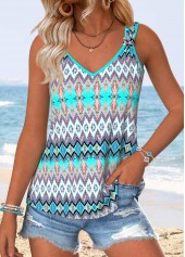 Multi Color Tummy Coverage Tribal Print Sleeveless Tank Top