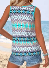 Multi Color Tummy Coverage Tribal Print Sleeveless Tank Top | thumb picture 