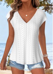 White Tummy Coverage Short Sleeve V Neck T Shirt | thumb picture 