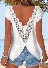 White Tummy Coverage Short Sleeve V Neck T Shirt