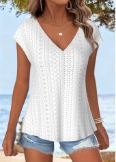 White Tummy Coverage Short Sleeve V Neck T Shirt | thumb picture 