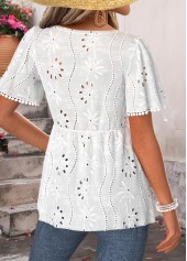 White Peplum Short Sleeve V Neck T Shirt | thumb picture 