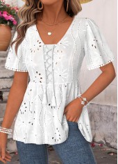 White Peplum Short Sleeve V Neck T Shirt | thumb picture 