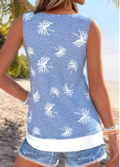 Blue Fake 2in1 Tropical Plants Print Sleeveless Tank Top | thumb picture 
