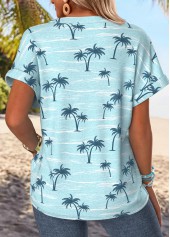 Blue Tropical Plants Print Short Sleeve T Shirt | thumb picture 
