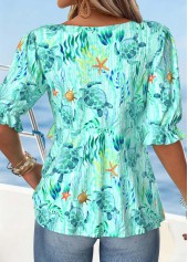 Green Ruffle Marine Life Print Half Sleeve Blouse | thumb picture 