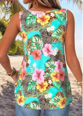 Mint Green Button Floral Print Sleeveless Tank Top | thumb picture 