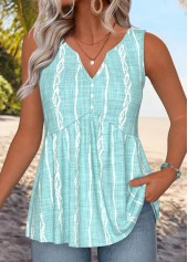 Mint Green Peplum Tribal Print Sleeveless Tank Top