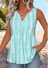Mint Green Peplum Tribal Print Sleeveless Tank Top | thumb picture 