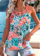 Multi Color Tummy Coverage Tropical Plants Print Camisole Top
