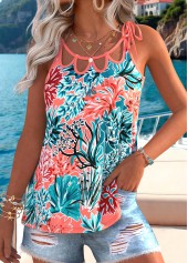 Multi Color Tummy Coverage Tropical Plants Print Camisole Top | thumb picture 