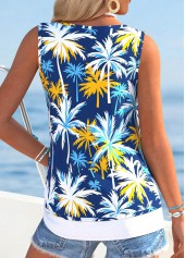 Dark Blue Tummy Coverage Tropical Plants Print Tank Top | thumb picture 