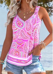 Hot Pink Tummy Coverage Paisley Print Sleeveless Tank Top | thumb picture 