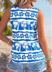 Sky Blue Tummy Coverage Tropical Plants Print Tank Top | thumb picture 