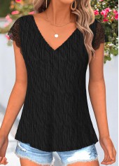 Black Tummy Coverage Short Sleeve V Neck T Shirt | thumb picture 