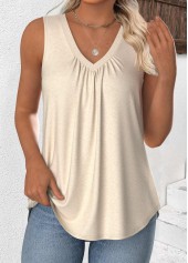 Beige Sleeveless V Neck Tank Top | thumb picture 