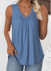 Dusty Blue Sleeveless V Neck Tank Top | thumb picture 