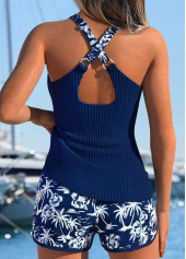 Tummy Coverage Mid Waisted Tropical Plants Print Tankini Set | thumb picture 