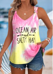 Multi Color Tie Letter Print Strappy Tank Top
