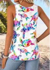 White Tummy Coverage Marine Life Print Sleeveless Tank Top | thumb picture 