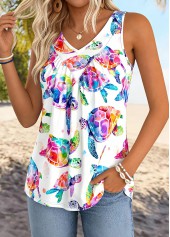 White Tummy Coverage Marine Life Print Sleeveless Tank Top | thumb picture 