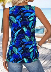 Dark Blue Tummy Coverage Leaf Print Sleeveless Tank Top | thumb picture 