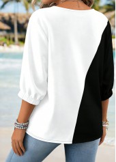 Black Tummy Coverage Tropical Plants Print 3/4 Sleeve Blouse | thumb picture 