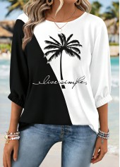 Black Tummy Coverage Tropical Plants Print 3/4 Sleeve Blouse | thumb picture 