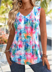 Multi Color Curved Hem Tie Dye Print Tank Top