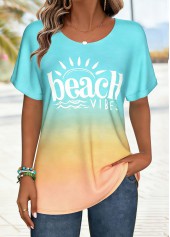 Multi Color Curved Hem Ombre Short Sleeve T Shirt | thumb picture 