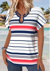 Multi Color Tummy Coverage Striped Short Sleeve Blouse | thumb picture 
