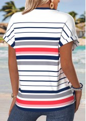 Multi Color Tummy Coverage Striped Short Sleeve Blouse | thumb picture 