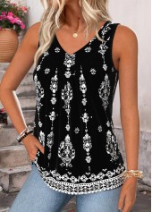 Black Tummy Coverage Tribal Print Sleeveless Tank Top | thumb picture 