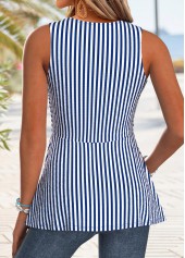 Navy Tummy Coverage Striped Sleeveless V Neck Tank Top | thumb picture 