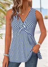 Navy Tummy Coverage Striped Sleeveless V Neck Tank Top | thumb picture 