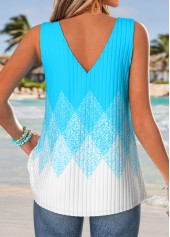 Blue Tie Geometric Print Strappy V Neck Tank Top | thumb picture 